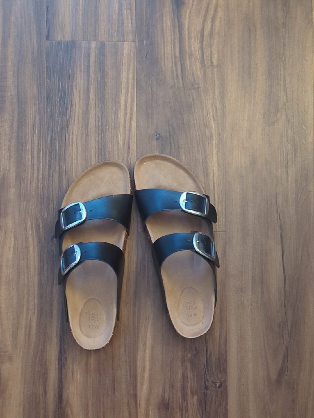 Black Double-Buckle Slide Sandals
